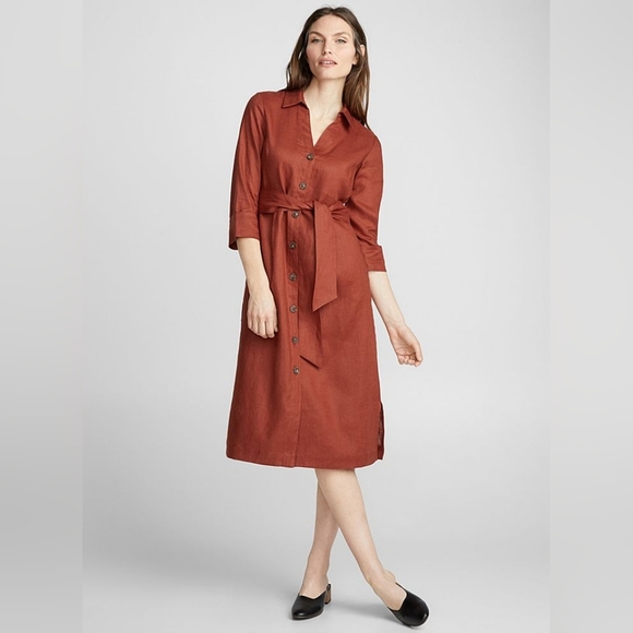 SIMON'S La Contemporaine 100% Linen Size S Red Rust/Orange Color 1/2 Sleeve - Picture 1 of 11